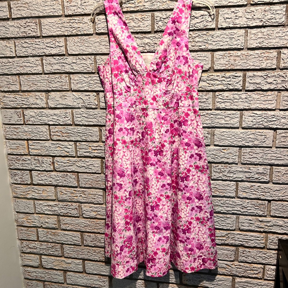 Garnet Hill Pink Purple Floral Cotton V-Neck Midi Sun Dress 18674 Womens 8‎